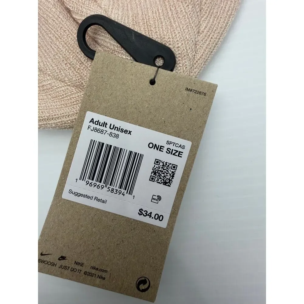 Nike Sportswear Cuffed Beanie Adult Unisex Shimmer Blush Pink Metallic Logo NWT